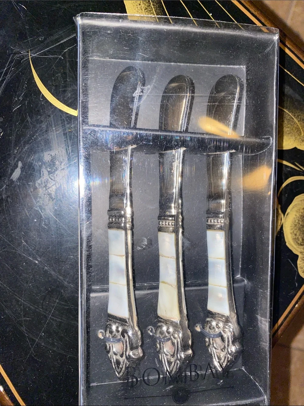 Bombay Silver-Tone Appetizer Forks with White Mother-of-Pearl Handles (3-Piece)